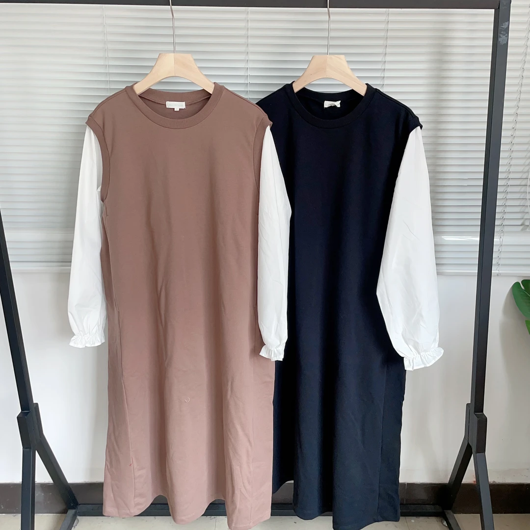 C223 秋款毛圈拼接袖子休闲卫衣连衣裙