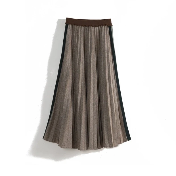 Z-12   秋冬款亮色休闲百褶A字版休闲毛呢半身裙