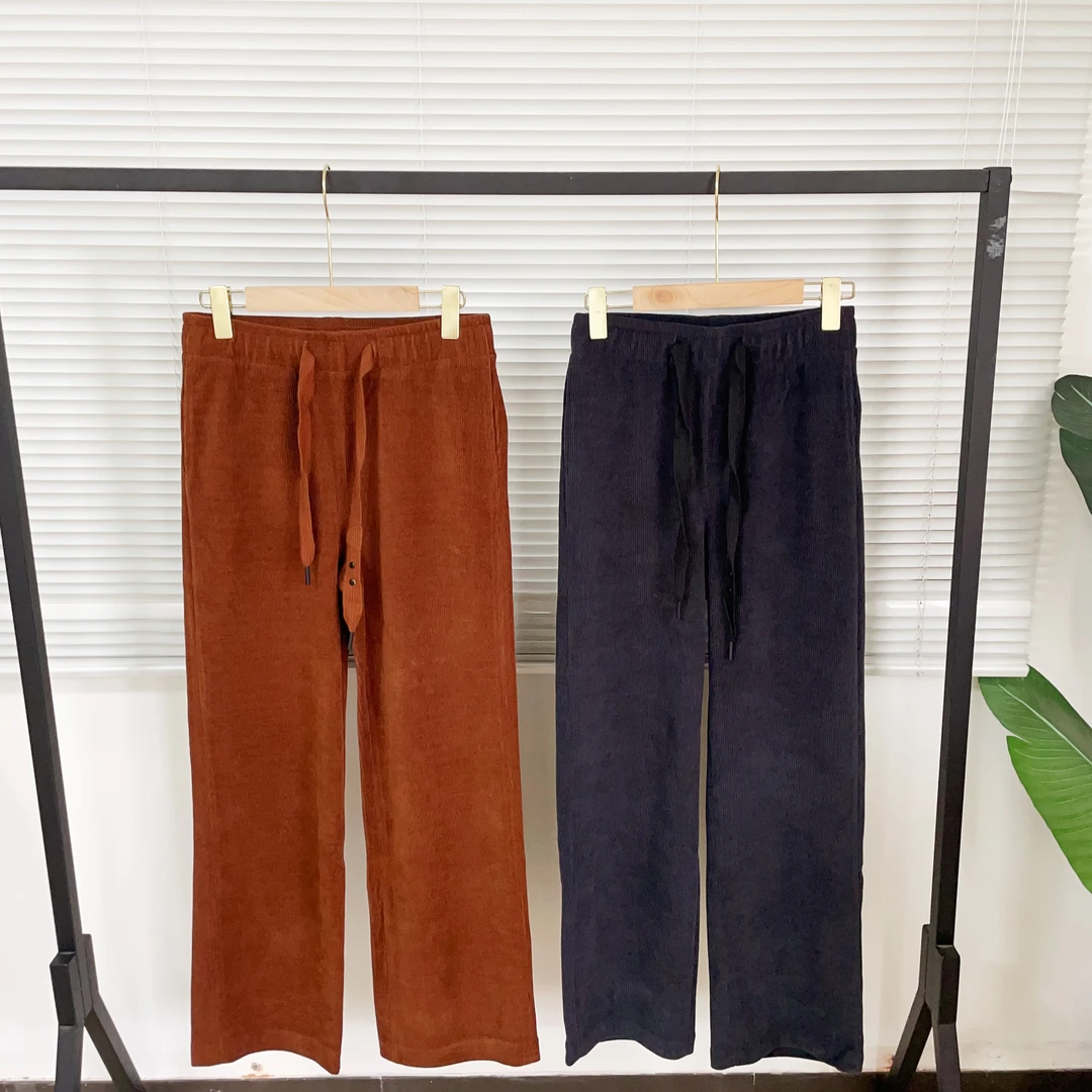 O112  糯叽叽直筒文艺风坑条裤