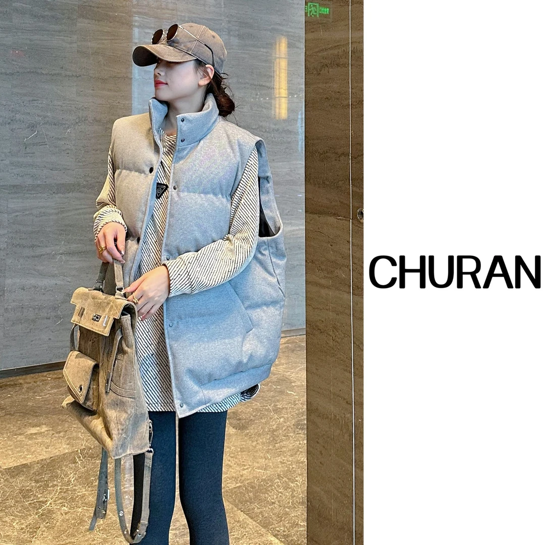 U.V.Y早秋新款时尚黑色马甲女面包服外套秋冬宽松外穿坎肩棉衣女