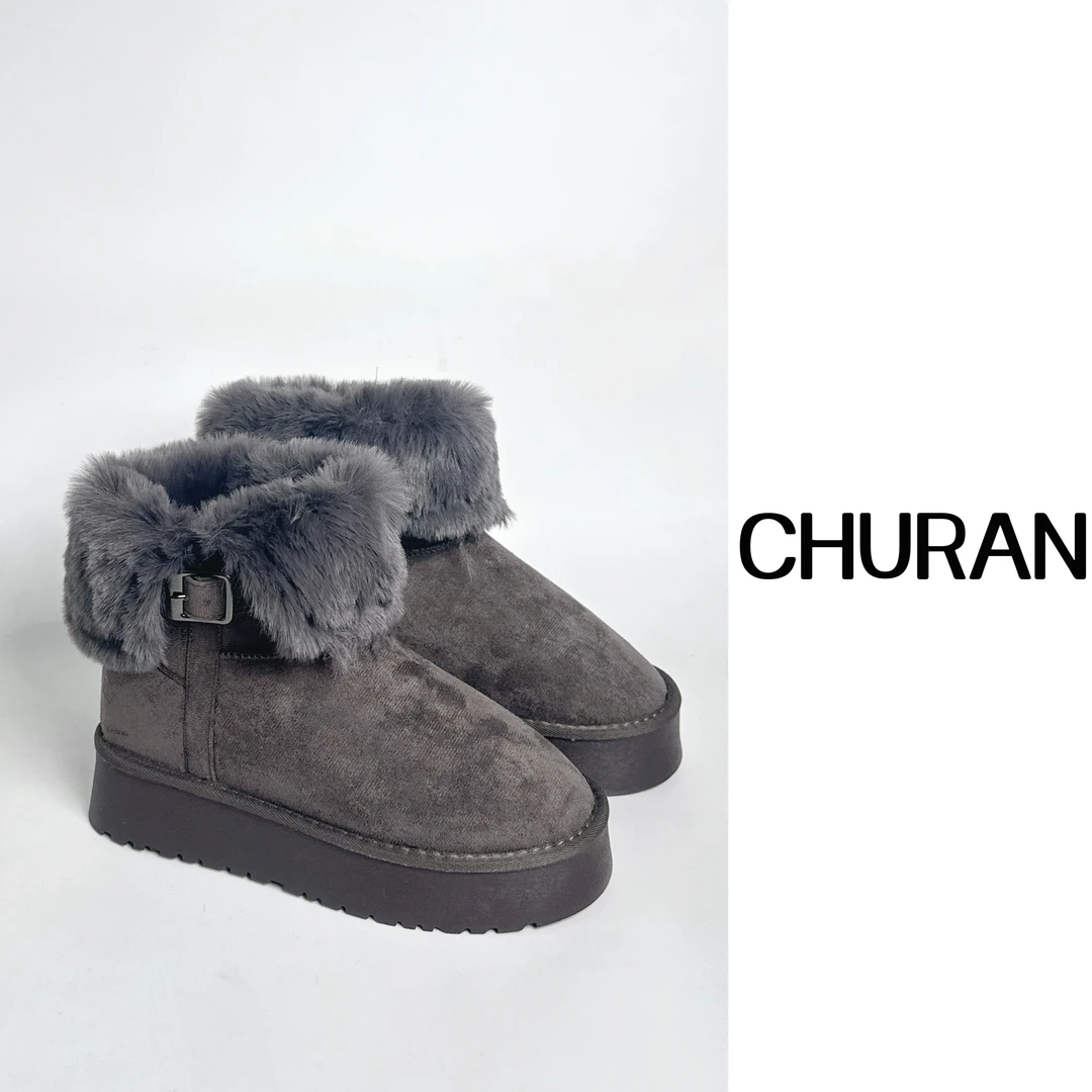 CR 秋冬复古翻毛皮毛呢厚底高帮长筒短筒靴牛仔休闲长靴加绒加厚！