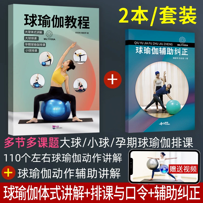 2本套球瑜伽教程+辅助纠正大球小球瑜伽排课体式讲解球口令书籍