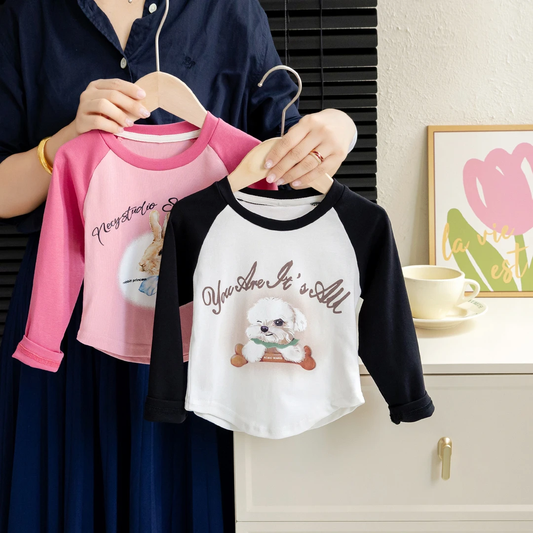 女童T恤插肩袖2024新款儿童时髦洋气长袖童装中小童女宝宝秋装衣