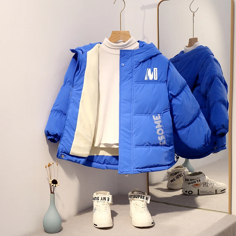 儿童棉服男童冬款秋冬装2023新款中大童加厚加绒免洗时髦连帽外套