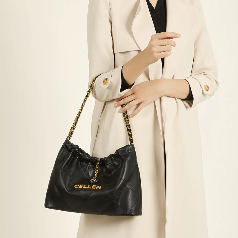 2024小香垃圾袋包包真皮托特包女大容量斜挎包单肩包菱格链条2109