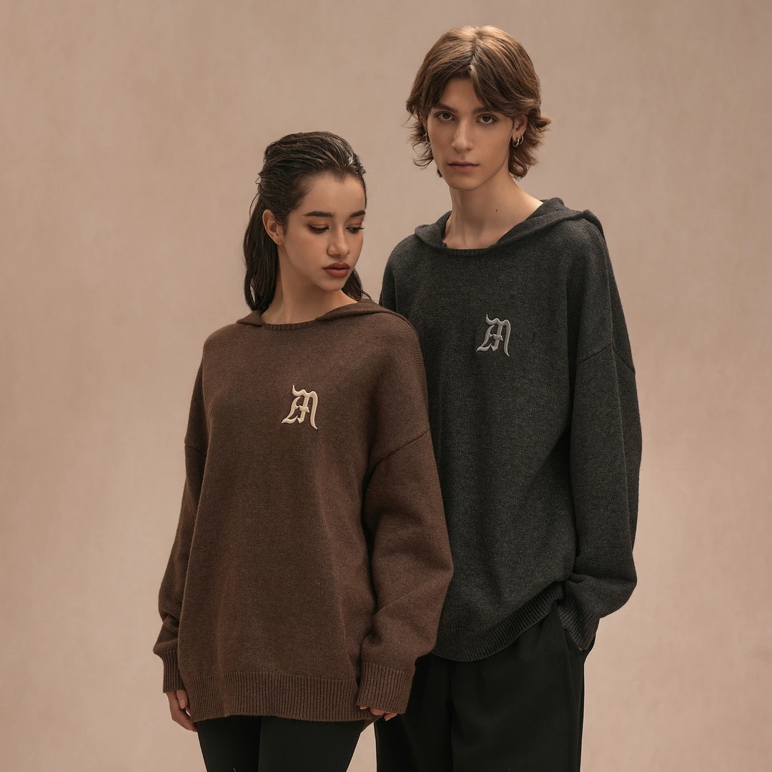 【轻奢好物】ZMOH秋冬立体刺绣logo简约休闲宽松连帽毛衣男女同款