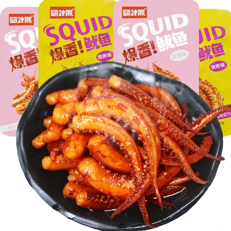【特卖100包】香辣鱿鱼丝零食铁板鱿鱼须麻辣小吃熟食5包即食-3
