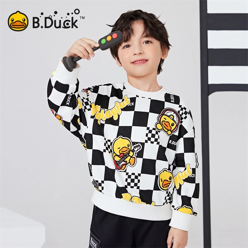 B.Duck小黄鸭童装儿童棋盘格卫衣休闲长袖秋季新款 BF1508072