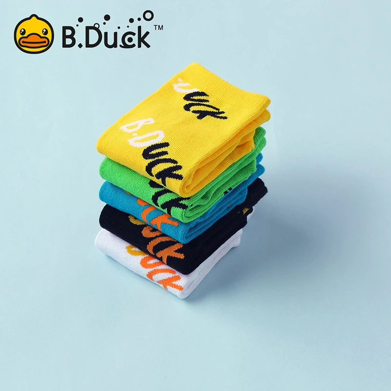 B.Duck小黄鸭童袜五双盒装儿童潮流袜子休闲透气中筒袜 BP6503902