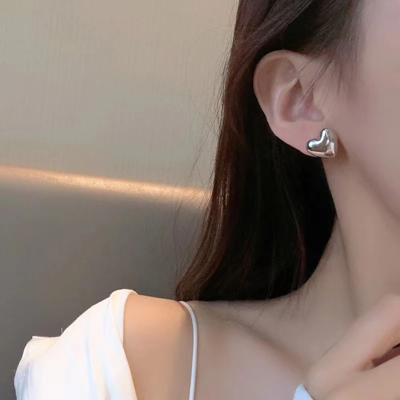 足银耳饰  爱心纯银耳钉