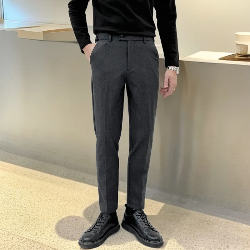 春秋季高级垂坠感西裤百搭九分修身商务正装休闲垂感西装裤男士款