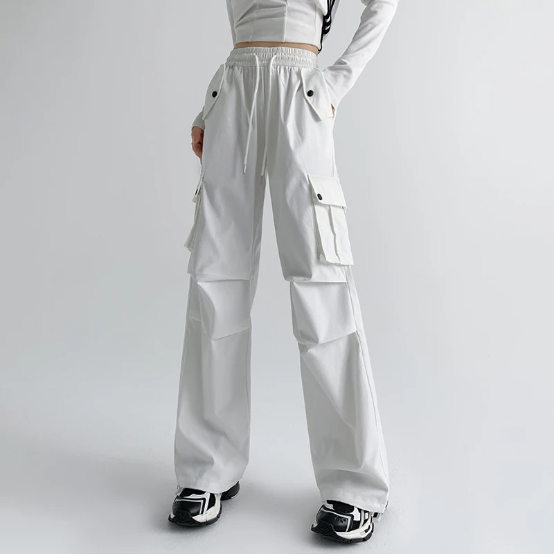 美式白色工装裤女款春秋宽松2025新款登山阔腿休闲小个子降落伞裤