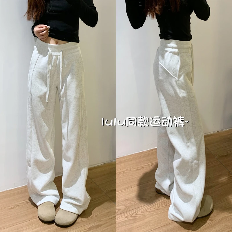 灰色lulu同款运动裤女2025春季显瘦瑜伽休闲裤小个子窄版阔腿卫裤