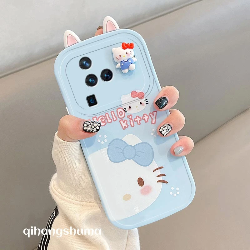 vivo x90s网红定制创意手机壳蓝色可爱kt猫学生同款立体耳朵ins风