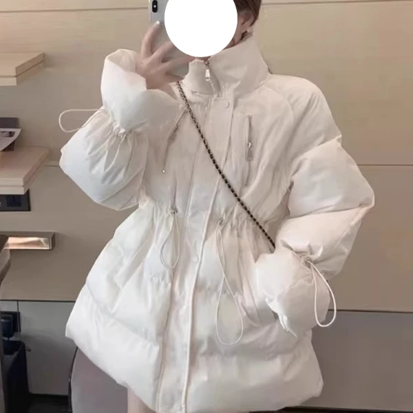 小香风白色中长款棉袄棉服女冬季高级感超好看收腰显瘦棉衣外套厚