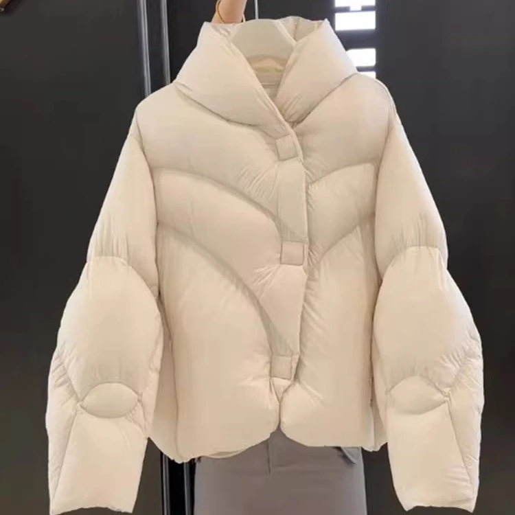 韩系超好看米白色连帽短款棉服外套女2024年冬季新款小个子面包服