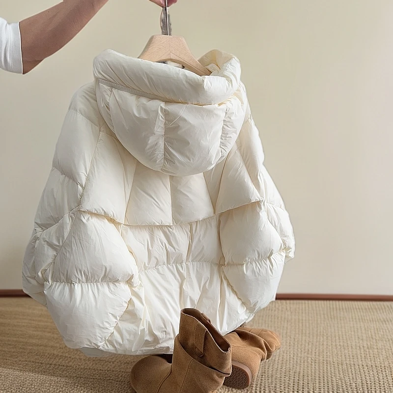 米白色短款连帽棉服外套女2024年冬季新款冬装棉衣面包服爆款棉袄