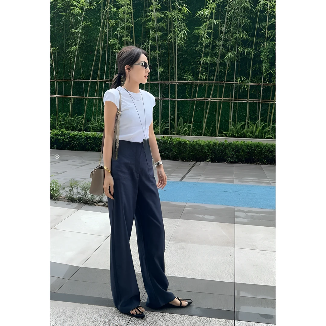 直筒裤子女夏季小众设计感慵懒垂感阔腿裤棉麻宽松复古显瘦高腰
