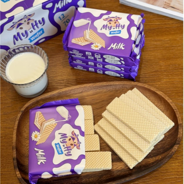 无品牌俄罗斯牛奶威化饼干袋装网红零食盒装 牛奶威化70g/包*2