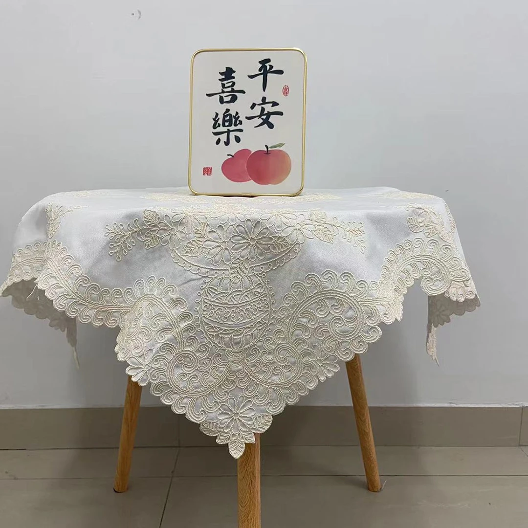 外贸欧式刺绣盖巾桌布方巾台布正方形简约盖布