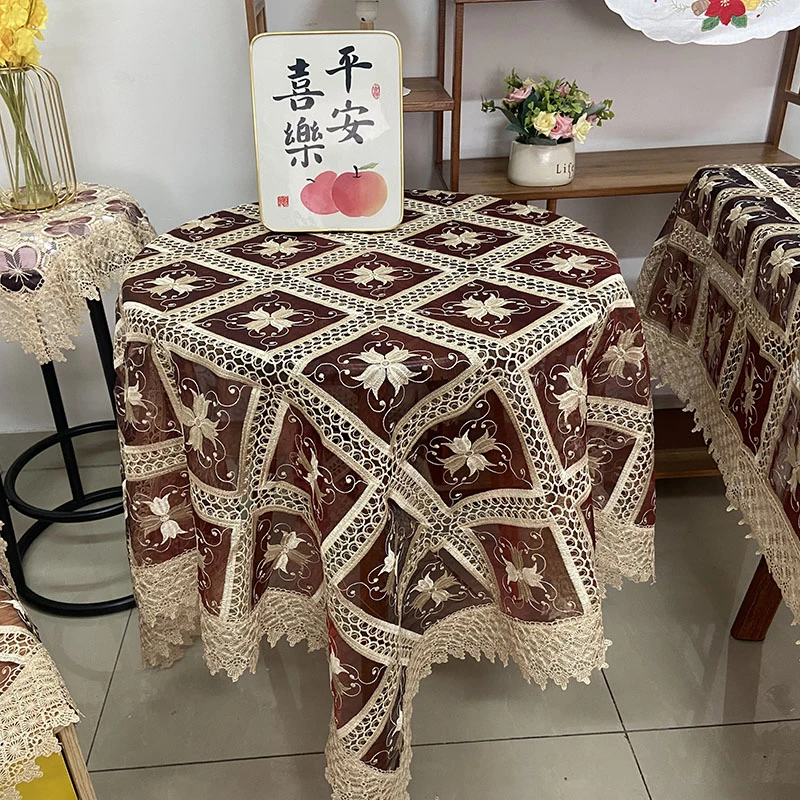 （AQ302）130x130cm欧根纱刺绣方桌圆桌方形桌布电视机冰箱防尘盖巾