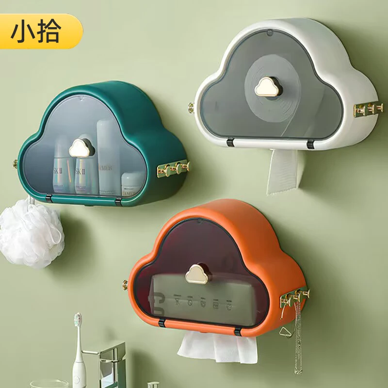 卫生间纸巾盒壁挂式免打孔厕所浴室防水置物架卷纸器香皂置物架