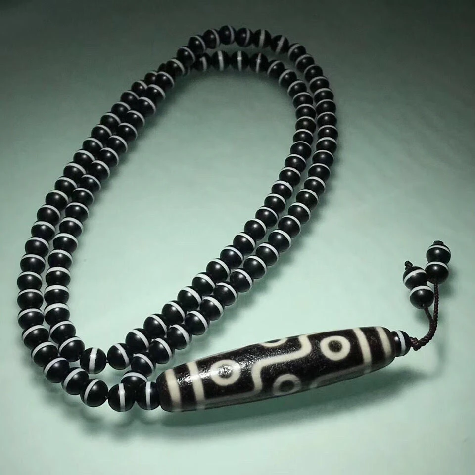 天然玛瑙九眼吊坠项链搭配108颗一线药师高油包浆民族风项链