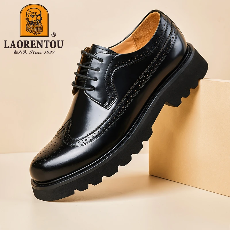 老人头高档皮鞋男秋季英伦休闲男鞋布洛克雕花真皮男鞋时尚潮流鞋