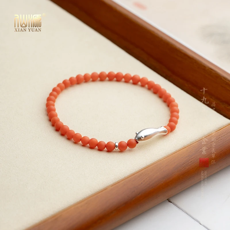 保山南红4mm银鱼单圈手串弹力绳极简天然玉石圆珠轻奢高端女款