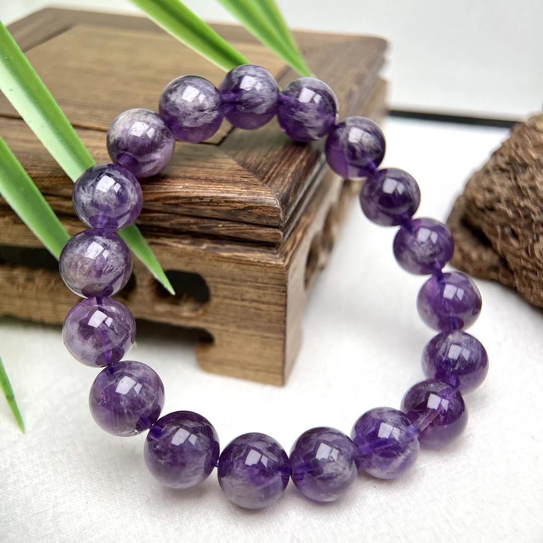 天花板满发白羽紫钛 水晶圆珠单圈手串8-14mm+合集