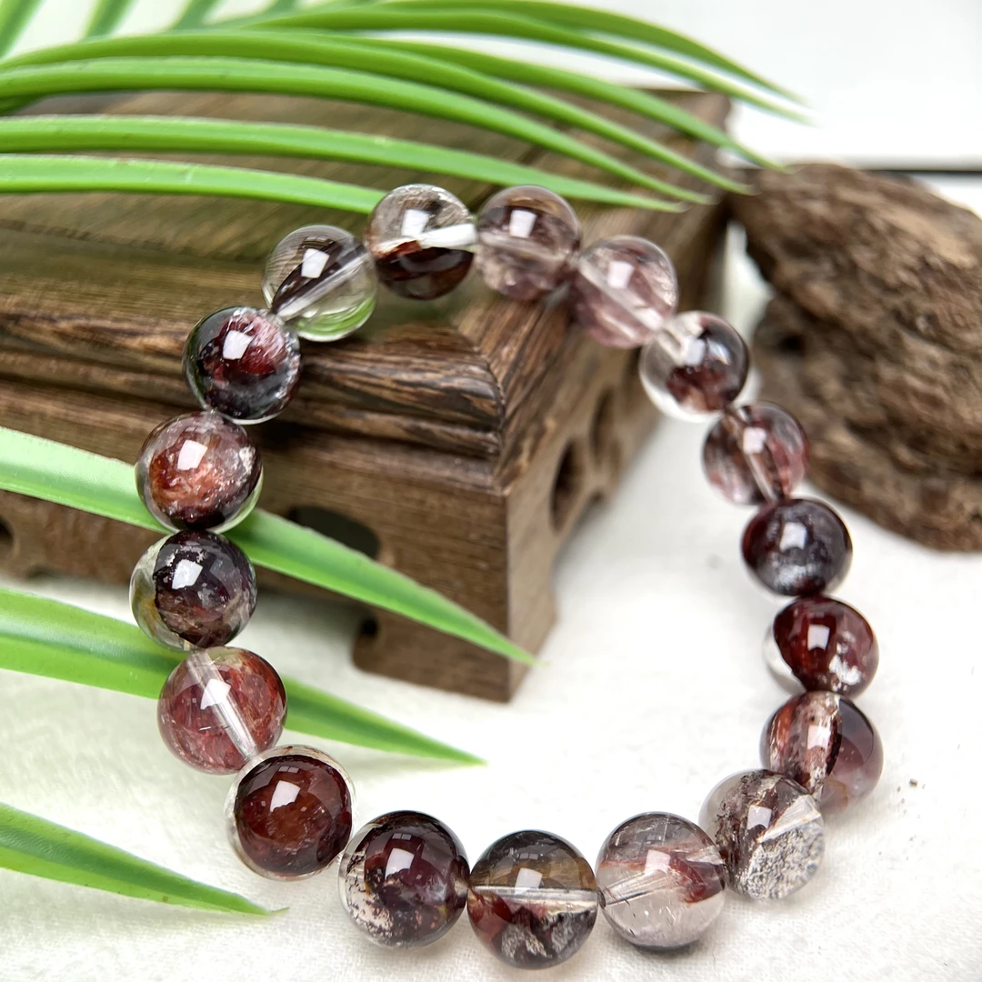 黑牛血 朱雀红胶花水晶单圈手串8-11m合集（鸩羽幽灵）