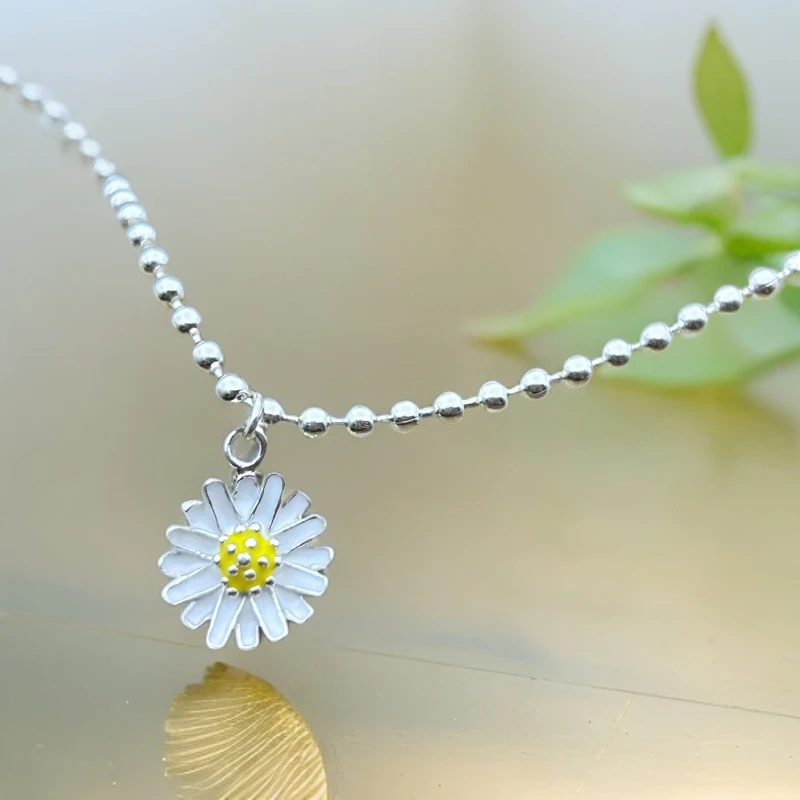 足银树脂手链 足银手链小雏菊手链圆珠手链银手链气质时尚百搭