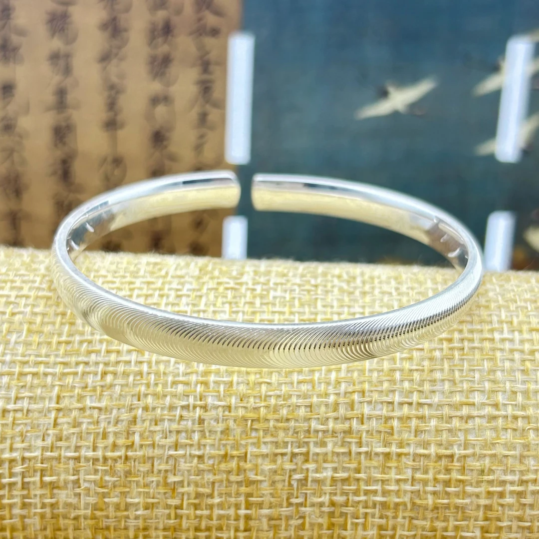 足银手镯 银手镯猫眼款银镯子时尚精美实心亮面百搭开口可调节