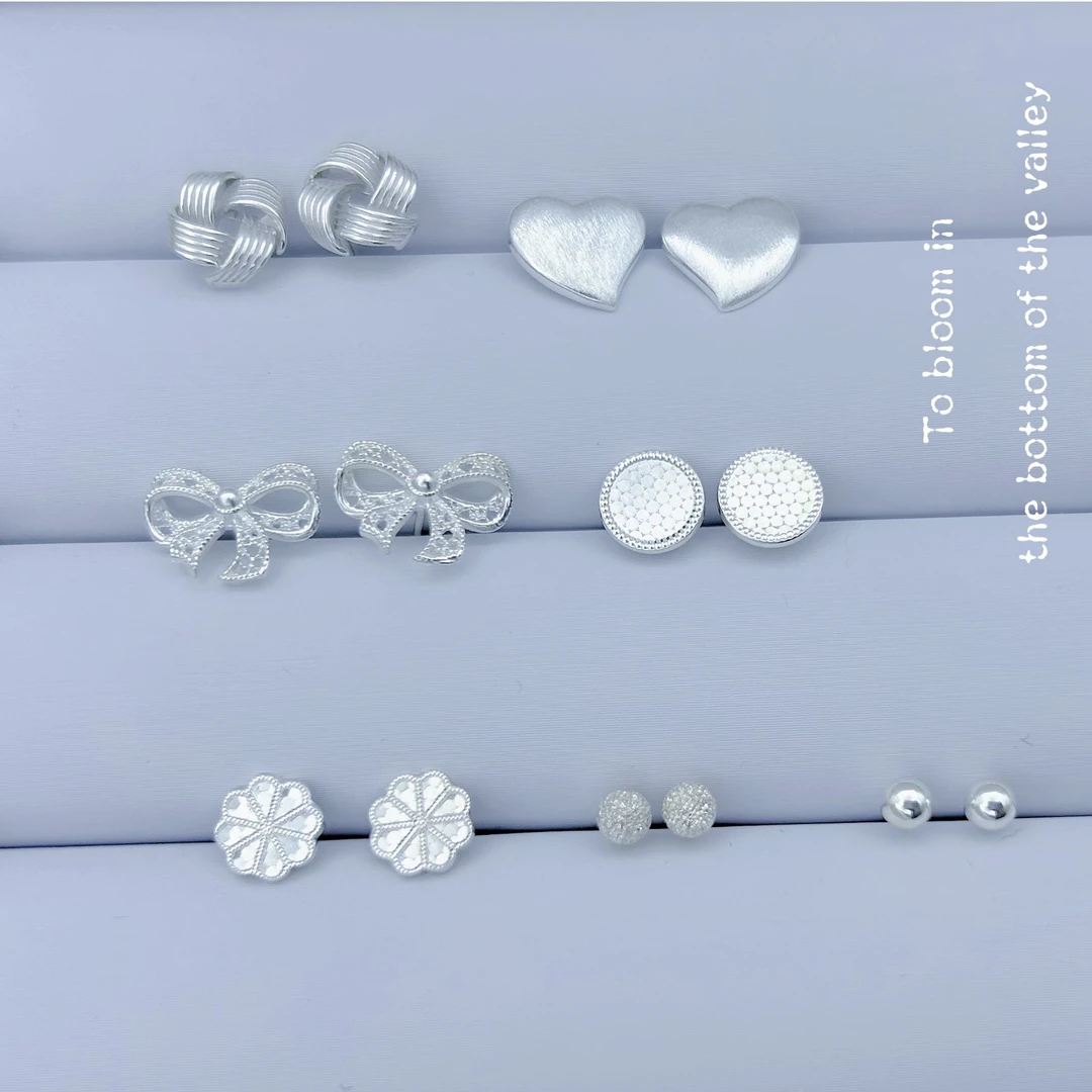 足银耳饰 银耳钉气质简约精致轻奢养耳洞百搭小巧银耳饰一对装