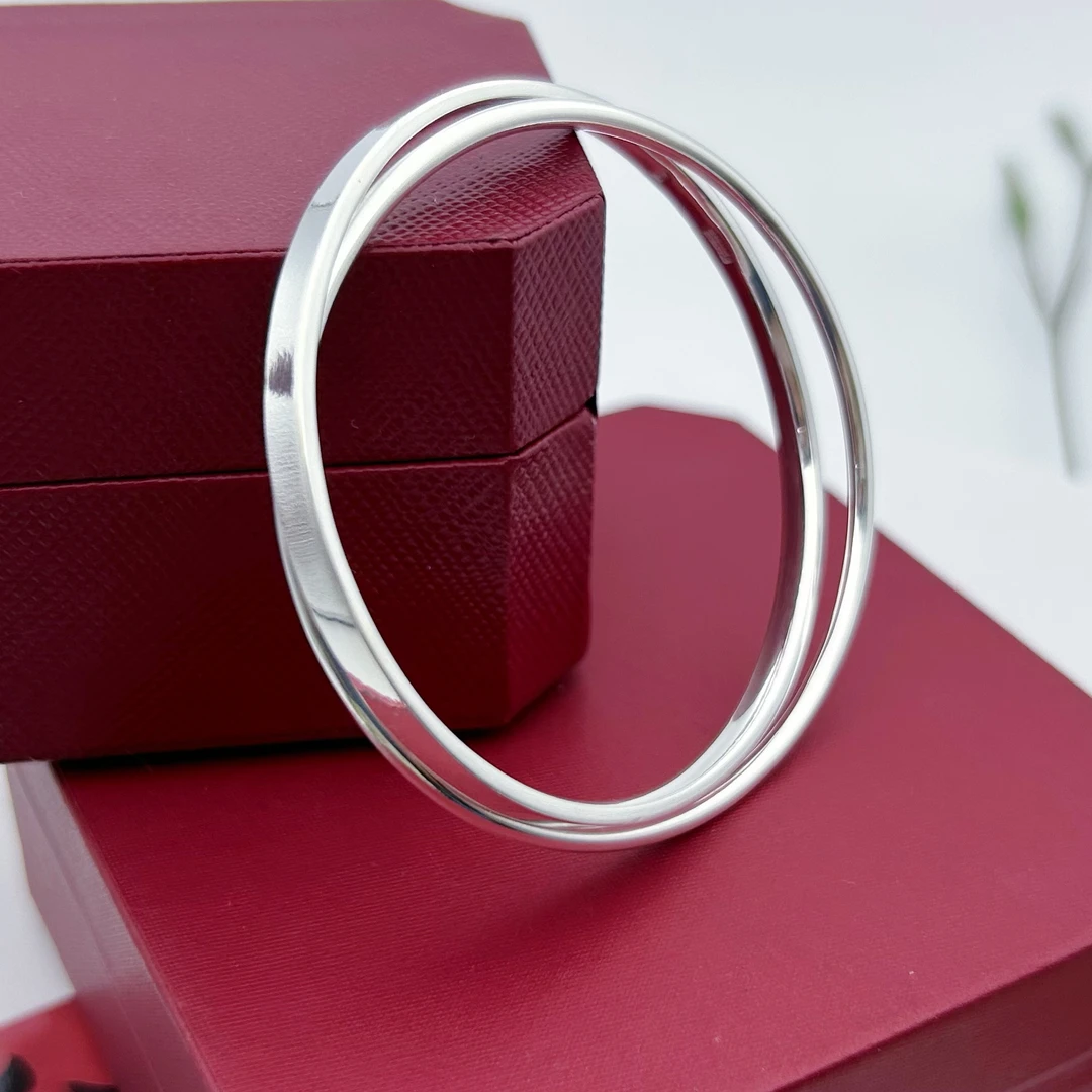 足银手镯 银手镯两圈设计双环双圈设计素圈亮面光面百搭圈圈