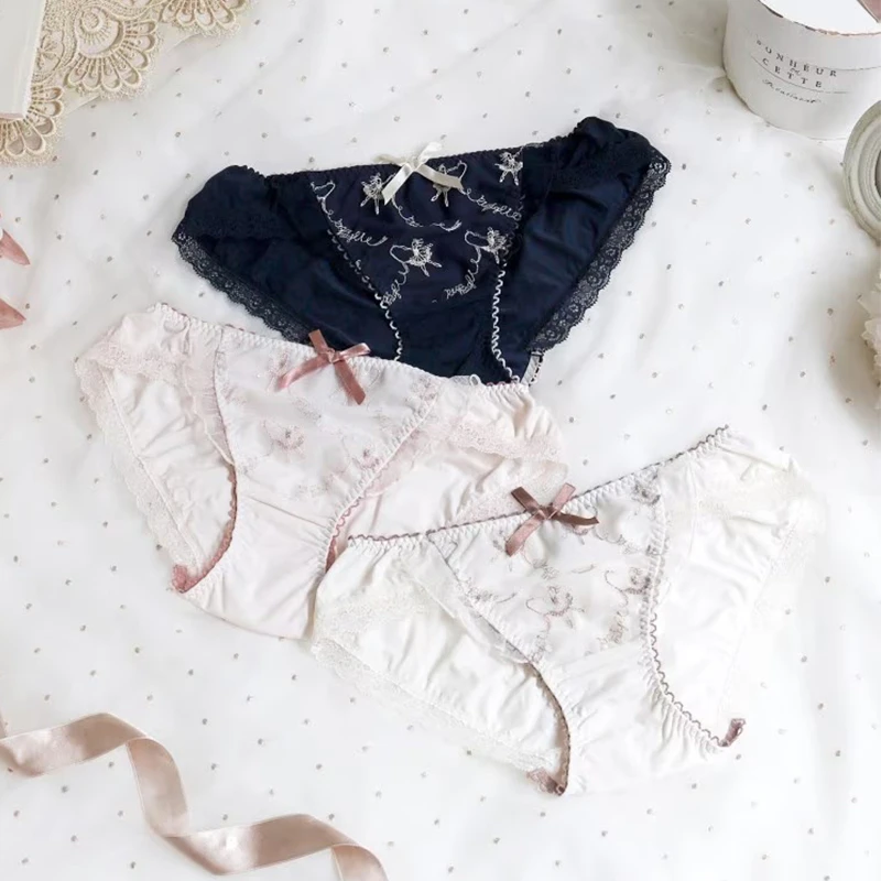 优丽娜娜刺绣少女士低腰甜美时尚内裤舒适丝滑蕾丝性感三角裤917