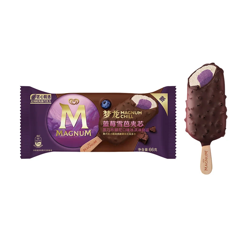 和路雪梦龙蓝莓雪芭夹芯黑巧布朗尼口味冰淇淋66g
