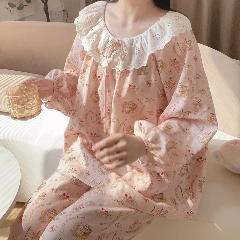 【5504猫咪套装】长袖圆领甜美新纯棉薄外穿公主家居服睡衣宽松
