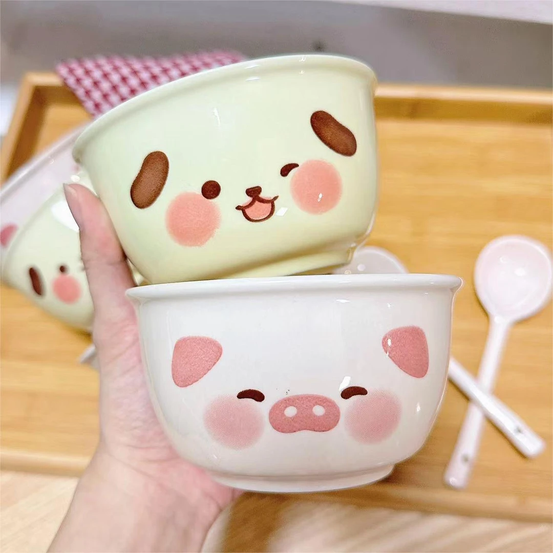 奶油小狗小猪陶瓷卡通可爱少女釉下彩吃饭饭碗ins家用餐具高颜值