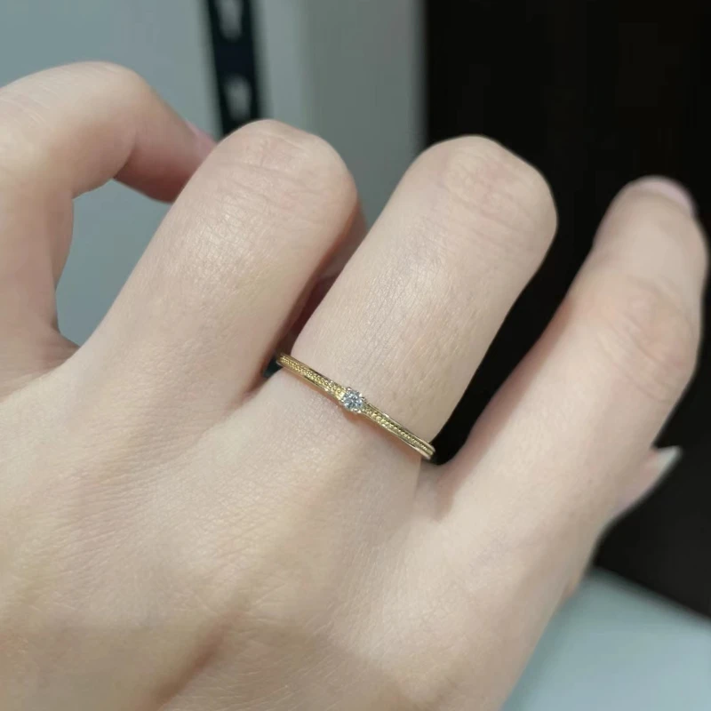 925银合成锆石戒指 极简风细圈银戒指