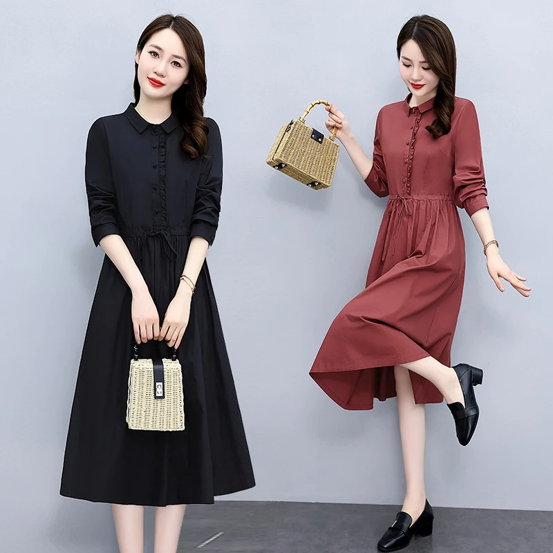 新款纯棉秋冬季连衣裙时尚气质显瘦遮肉中高腰女连衣裙102