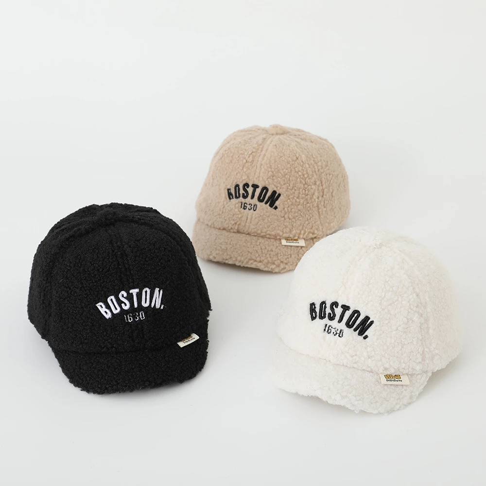 boston冬季儿童帽子羊羔绒宝宝帽子短帽檐鸭舌帽户外婴幼儿保暖帽