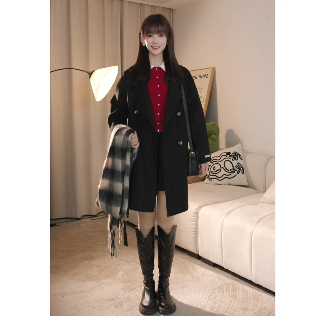 【2316短款】新款双面大衣女短款毛呢小个子简约宽松韩版显瘦外套