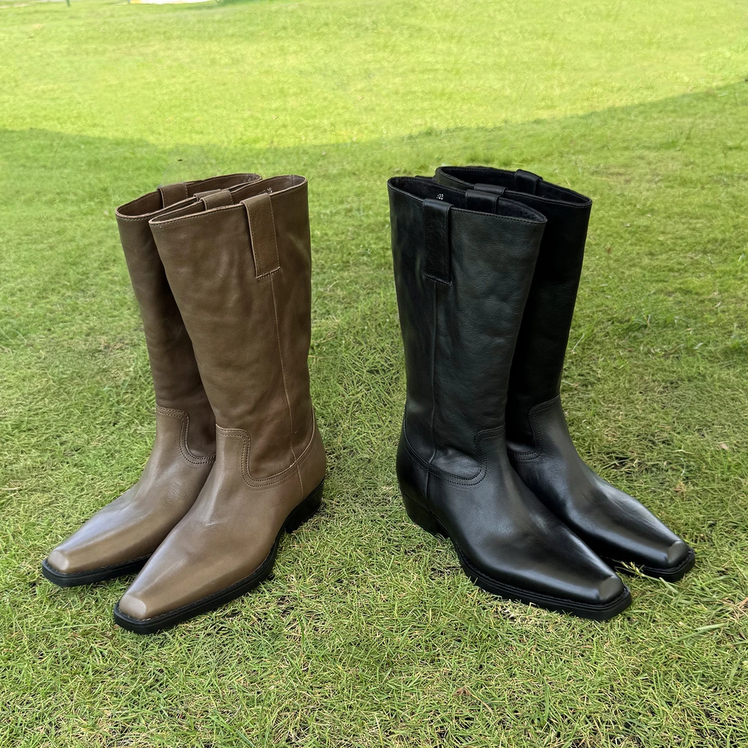 INTHECHIC长靴女复古马丁靴粗跟中筒靴不过膝靴子秋冬骑士靴