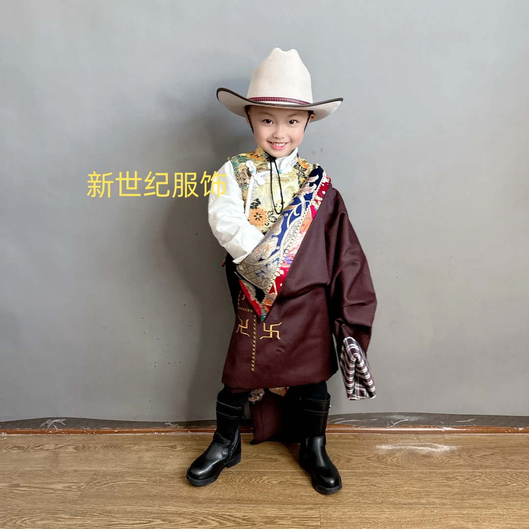 新款服装长袍儿童藏装藏族藏袍藏服舞蹈康巴拉萨演出服小孩藏装童
