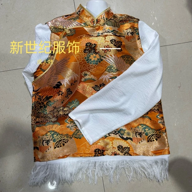 男士新款爆款日本加色料马甲衬衣民族风藏族立领印花藏式假两件套