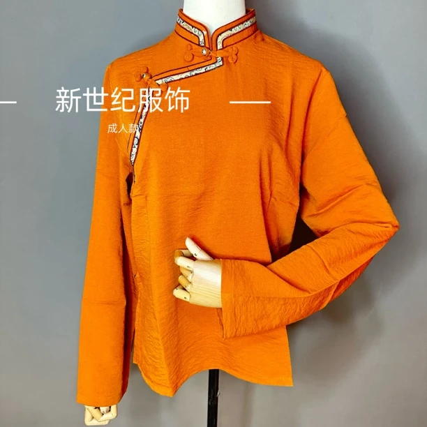 女夏季藏装纯色包边打底衫藏族新式改良民族服装外搭舞台演出藏服