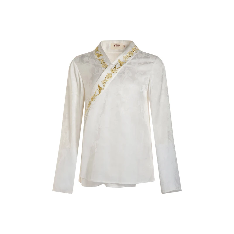 生活在左|2024复古白色气质绣花衬衣交襟传统国风长袖衬衫1942132