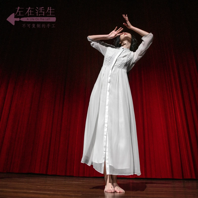 同款真丝绣花复古百搭a字连衣裙女配腰带1931085