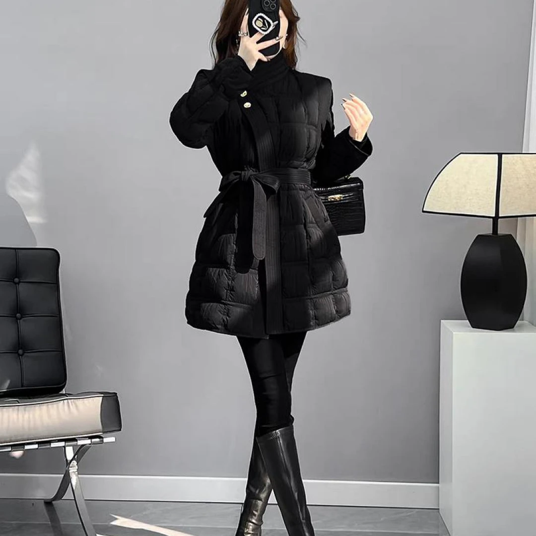 [新国标白鸭绒]2024新款冬季女装显瘦收腰气质减龄时尚中长款外套